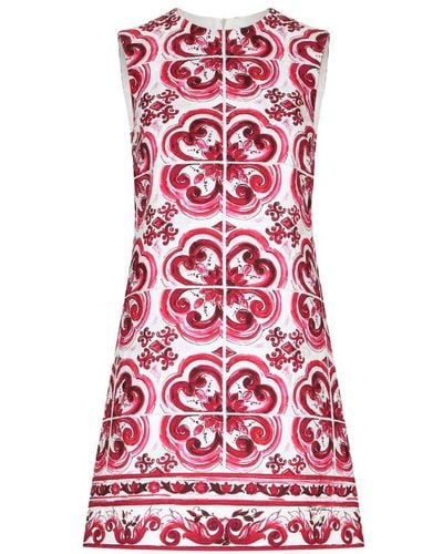 Dolce & Gabbana Short Dress In Majolica Print Brocade - Red
