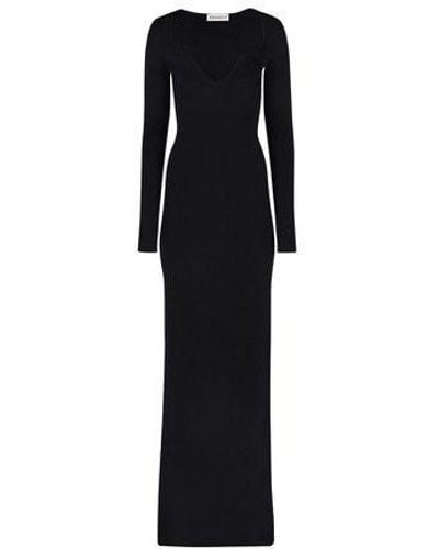 Nina Ricci Fitted Wool-blend Long Dress - Black