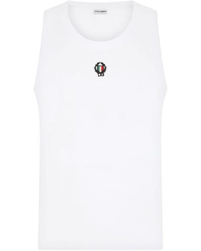 Dolce & Gabbana Two-Way Stretch Cotton Singlet With Patch - White