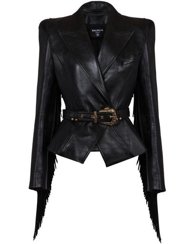 Balmain Jolie Madame Fringed Leather Jacket - Black