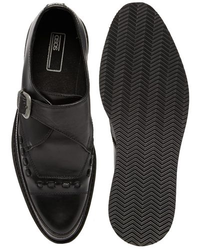 ASOS Monk Strap Creepers In Leather - Black