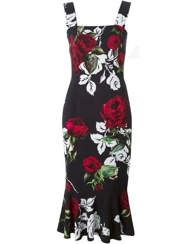 Dolce & Gabbana Rose Print Dress - Black