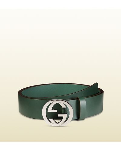 Gucci Leather Belt With Interlocking G Buckle - Green