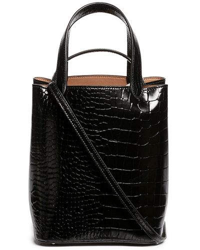 Alaïa Croc Embossed Mini Leather Bucket Tote - Black