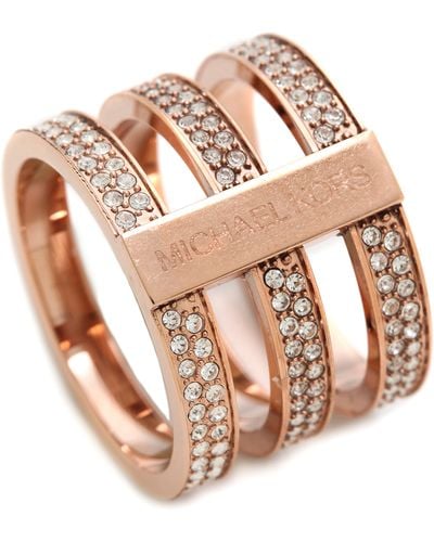Michael Kors Tri Stack Open Pave Bar Ring Rose Goldclear - Pink