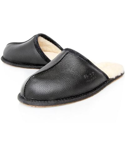 UGG Black Scuff Leather Slippers