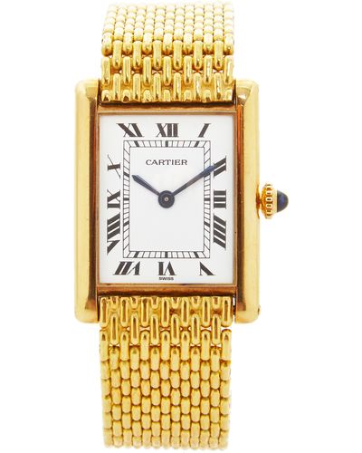 Camilla Dietz Bergeron Cartier Large Tank Watch in 18k Yellow Gold with Gold Mesh Band - Metallic