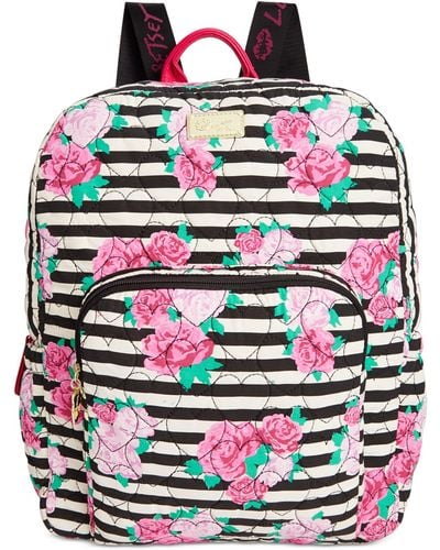 Betsey Johnson Pink Peony Floral Backpack Purse Bag Spring Summer