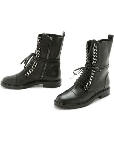 Casadei Leather & Chain Combat Boots - Black