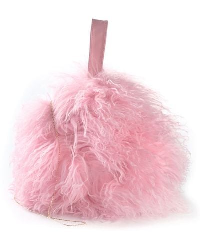 Charlotte Simone Bon Bon Lamb-Fur Shoulder Bag - Pink