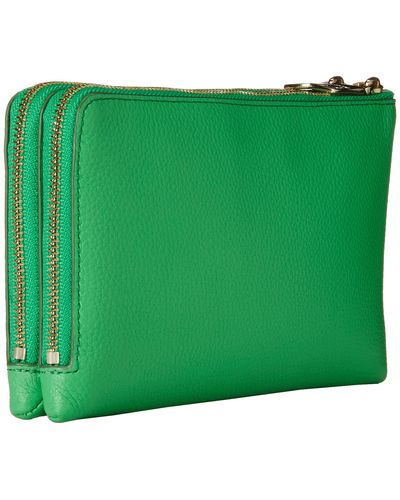 COACH Polished Pebbled Leather Double Zip Wallet - Green