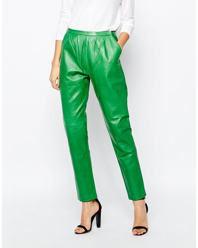 Ganni Passion Leather Pants - Green