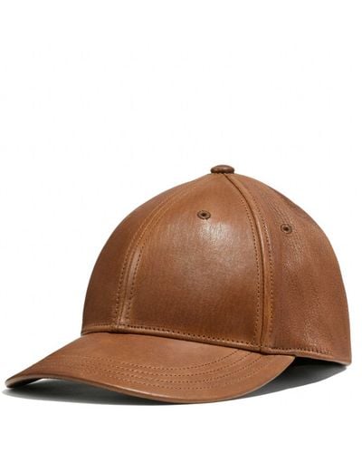 COACH Leather Baseball Cap - Brown