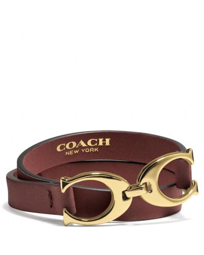 COACH Twin Signature C Double Wrap Leather Bracelet - Brown