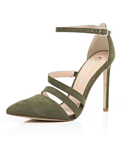 River Island Khaki Suede Strappy Court Heels - Natural