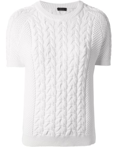 JOSEPH Short Sleeve Cable Knit Sweater - White