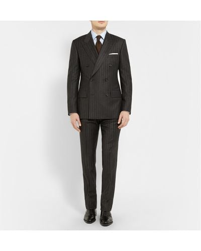 Kingsman Charcoal Double-Breasted Chalk-Striped Suit - Gray