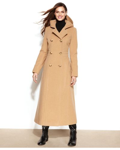Anne Klein Double-Breasted Wool-Blend Hooded Maxi Coat - Natural