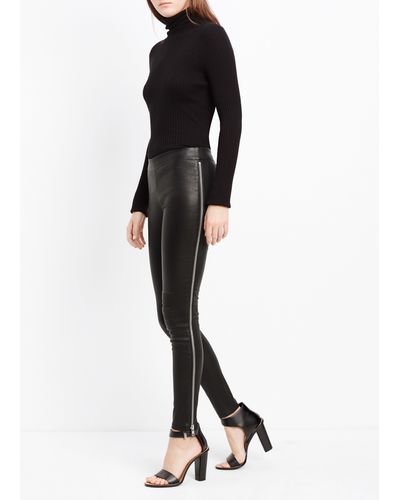 Vince Leather Leggings With Side Zippers - Black