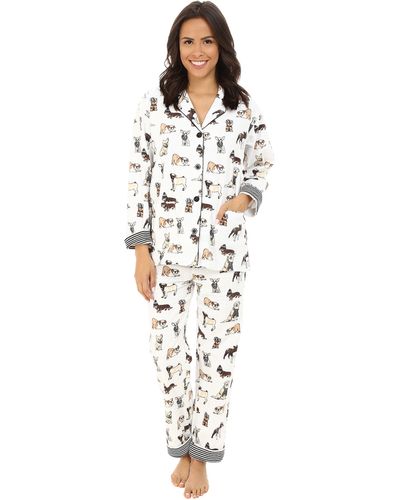 Pj Salvage Fall Into Flannel Dog Print Pajama Set - White