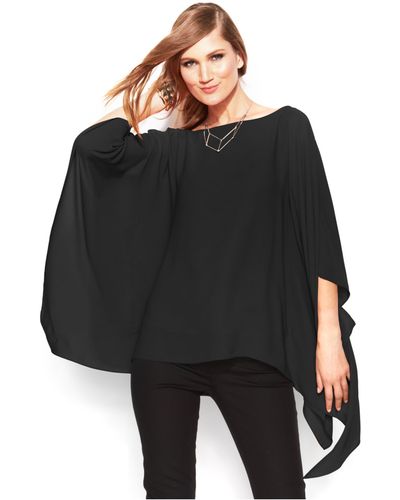 Vince Camuto Butterfly-sleeve Chiffon Poncho - Black