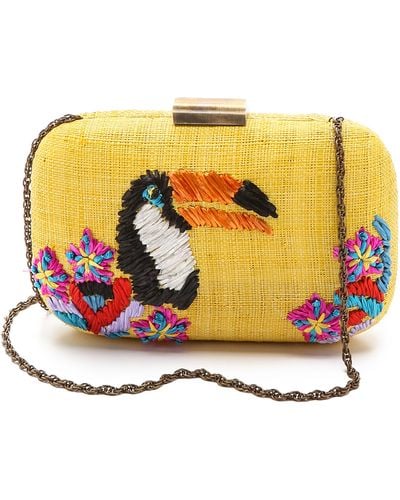 Serpui Toucan Embroidered Fauna Clutch - Yellow