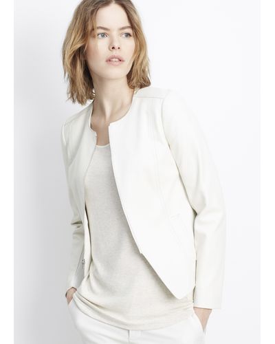 Vince Tailored Collarless Leather Jacket - White