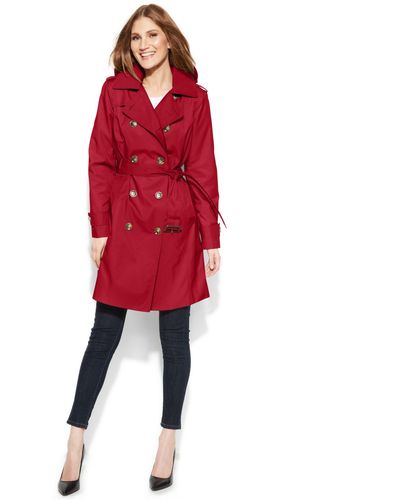 London Fog All-Weather Hooded Trench Coat - Red