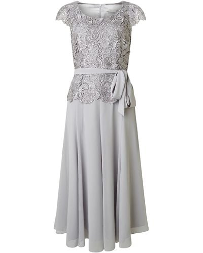 Jacques Vert Lace Bodice Chiffon Dress - Grey
