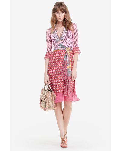 Diane von Furstenberg Multi Print Wrap Dress - Pink