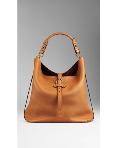Burberry Large Buckle Detail Leather Hobo Bag - Brown
