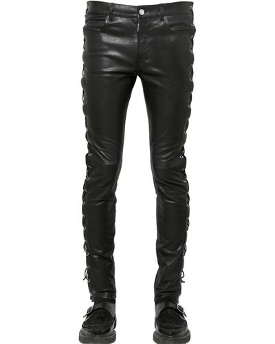 Saint Laurent 15Cm Skinny Lace-Up Leather Jeans - Black