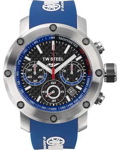 TW Steel Unisex Chronograph Yamaha Factory Racing White And Blue Silicone Strap Watch 45Mm Tw924 - Metallic