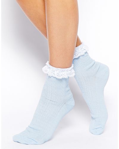 ASOS Lace Trim Ankle Socks - Blue