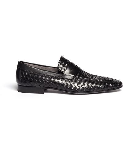 Saks Fifth Avenue Woven Leather Loafers - Black