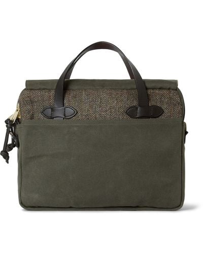 Filson Original Leathertrimmed Twill and Harris Tweed Briefcase - Green
