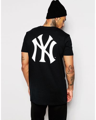 Majestic Longline Yankees T-shirt With Large Logo Back Print - Black