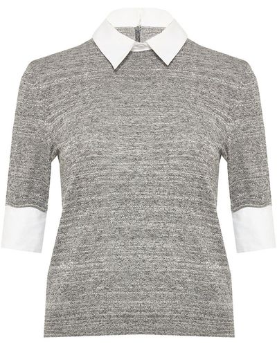 Alice + Olivia Short Sleeve Fitted Crew Neck Sweater With Collar - Gray