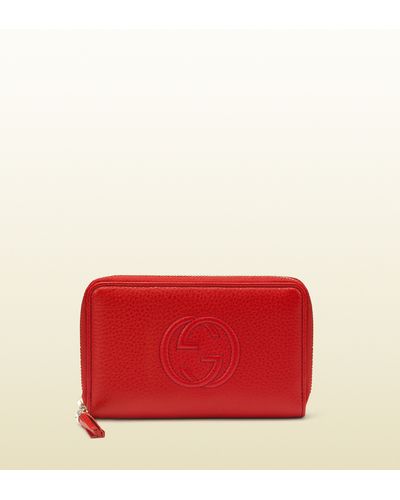 Gucci Soho Red Leather Medium Zip Around Wallet