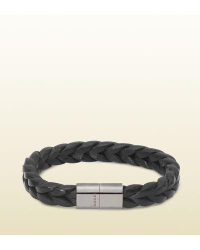 Gucci Black Woven Leather Bracelet