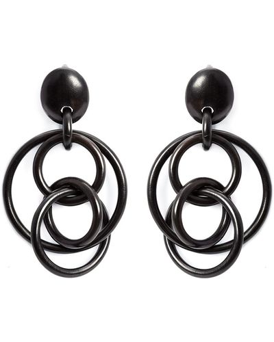 Monies Large Linked Hoops Clip On Earrings - Black