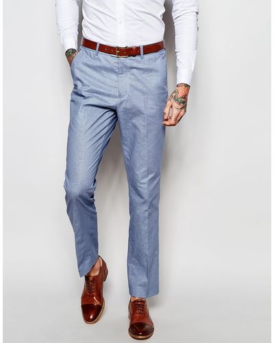 Féraud Gianni Premium 55% Linen Suit Pants In Pale Blue