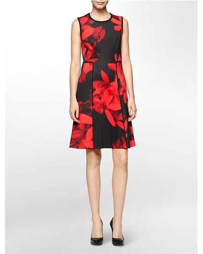 Calvin Klein White Label Exploded Floral Print Sleeveless Fit + Flare Dress - Black