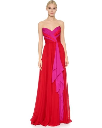 Reem Acra Strapless Chiffon Gown - Pink