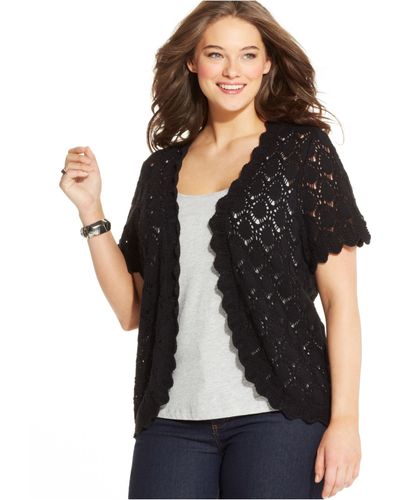Style & Co. Plus Size Short-sleeve Crochet Cardigan - Black