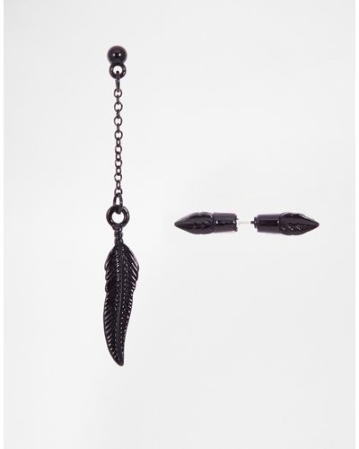 ASOS Leaf Spike Earring And Feather Drop Earring In Black