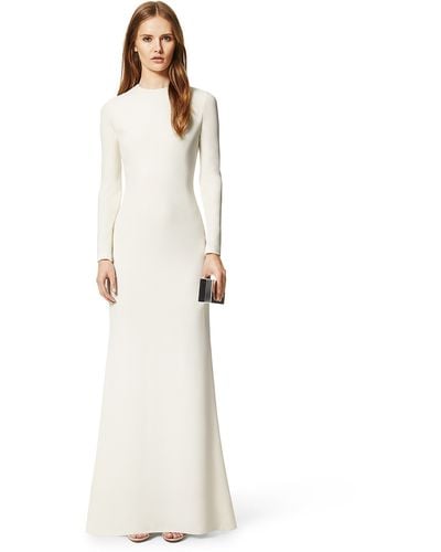 Calvin Klein Collection Crepe Long Sleeve Crew Neck Gown - White