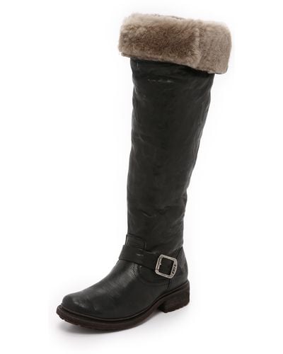 Frye Valerie Shearling Over The Knee Boots - Black