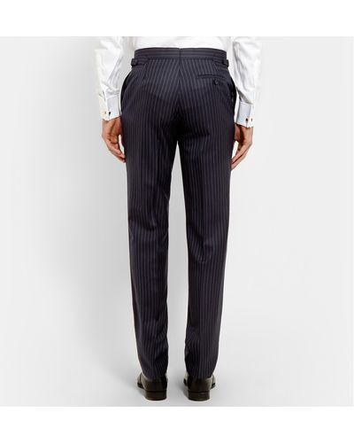 Kingsman Navy Double-Breasted Pinstripe Suit - Blue