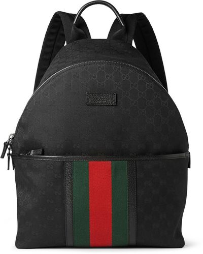 Gucci Leather-Trimmed Canvas Backpack - Black